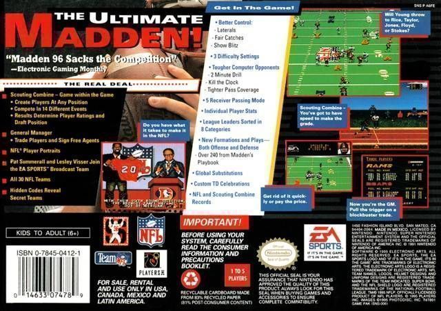 Madden NFL '96 Reviewer Version (USA) Game Cover